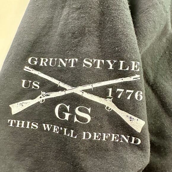 Grunt Style Men's Medium Black Pullover Hoodie American Flag Patriot Sweatshirt - Picture 7 of 8